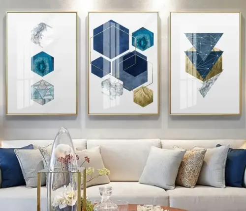 Set tablouri abstracție modernă cu albastru și auriu — tablou canvas