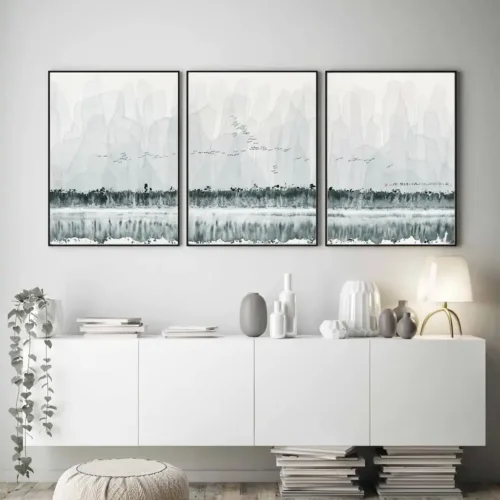 Set tablouri abstracție modernă cu gri și albastru — tablou canvas