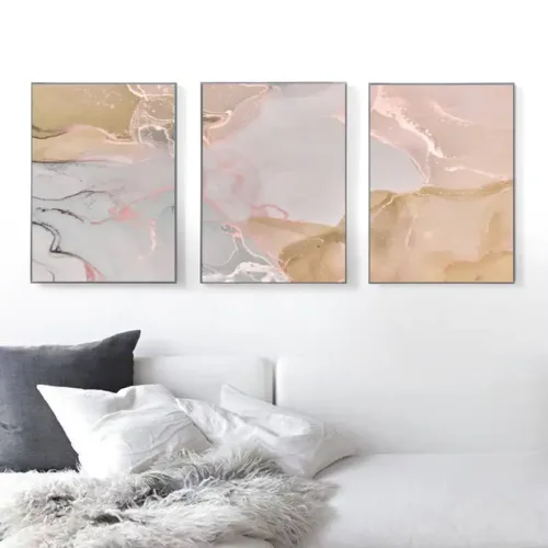 Set tablouri abstracție modernă cu roz și gri — tablou canvas
