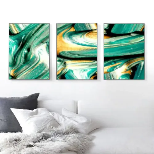 Set tablouri abstracție modernă cu verde și auriu — tablou canvas