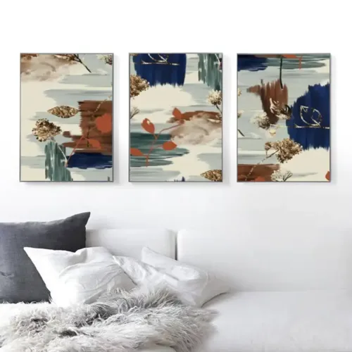 Set tablouri abstracție modernă colorat cu pete gri și albastre — tablou canvas