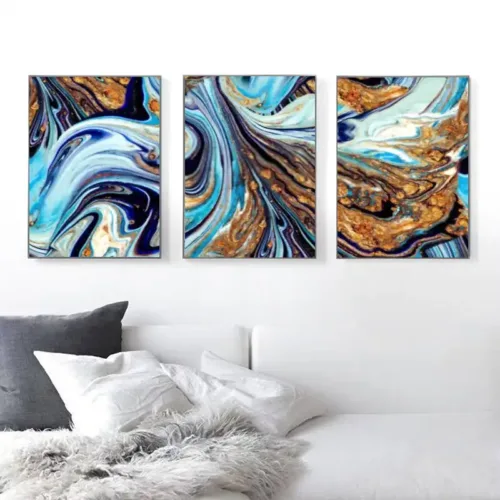 Set tablouri abstracție modernă cu albastru și auriu — tablou canvas