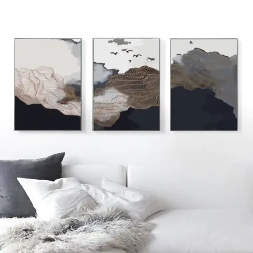Set tablouri abstracție modernă cu gri și negru — tablou canvas