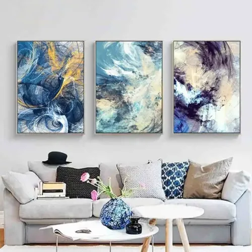Set tablouri abstracție modernă cu albastru — tablou canvas