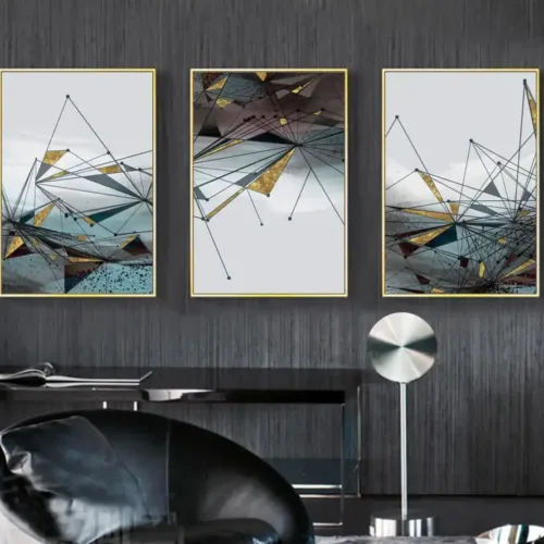 Set tablouri abstracție modernă cu albastru și auriu — tablou canvas
