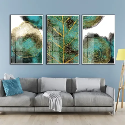 Set tablouri abstracție modernă cu verde și auriu — tablou canvas
