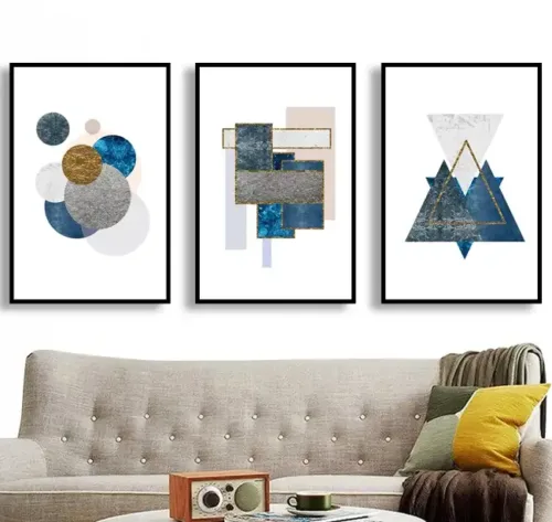 Set tablouri abstracție modernă cu roz, albastru și negru — tablou canvas