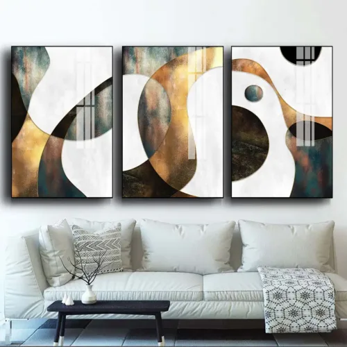 Set tablouri abstracție modernă colorat cu alb și portocaliu — tablou canvas