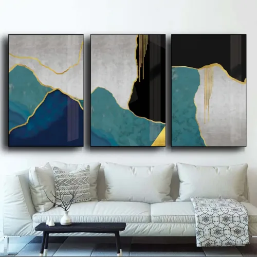 Set tablouri abstracție modernă cu albastru, negru și gri — tablou canvas