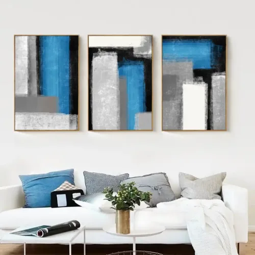 Set tablouri abstracție modernă cu albastru, gri și negru — tablou canvas