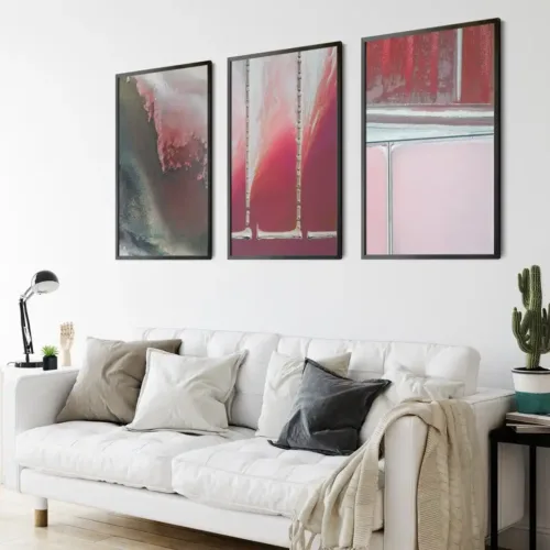 Set tablouri abstracție modernă cu roz, roșu și efect de pictură — tablou canvas