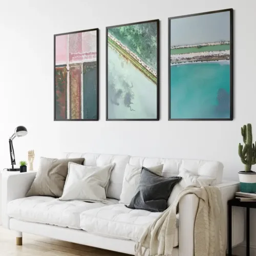 Set tablouri abstracție modernă cu albastru, gri și roz — tablou canvas