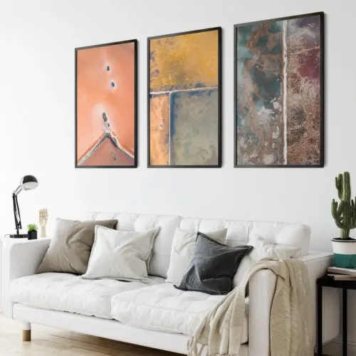 Set tablouri abstracție modernă auriu, gri, roz cu efect de pictură — tablou canvas
