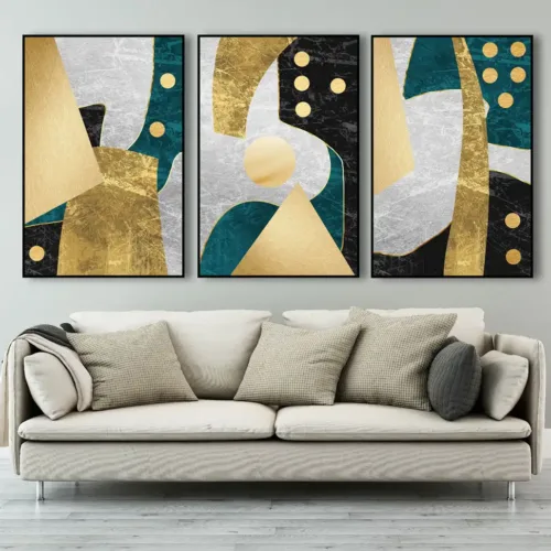 Set tablouri abstracție modernă cu negru, auriu și gri — tablou canvas