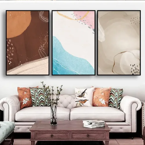 Set tablouri abstracție modernă cu roșu, gri și albastru — tablou canvas