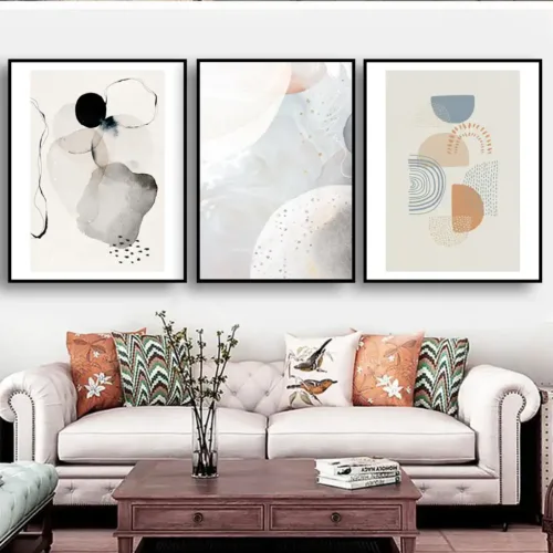 Set tablouri abstracție modernă cu gri și culori pastelate — tablou canvas