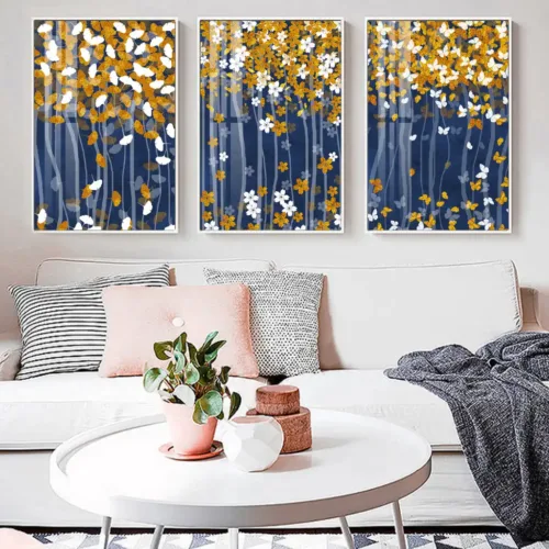 Set tablouri abstracție modernă cu albastru și auriu — tablou canvas