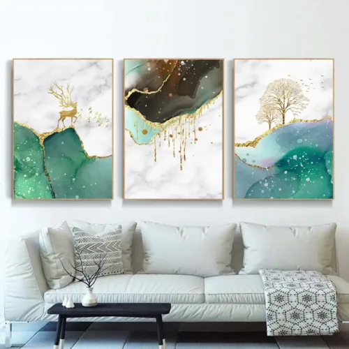 Set tablouri abstracție modernă cu turcoiz și cerb auriu — tablou canvas