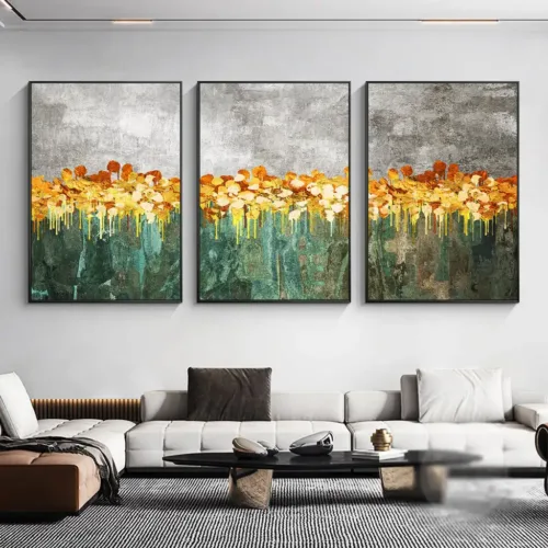 Set tablouri abstracție modernă cu verde, galben și gri — tablou canvas