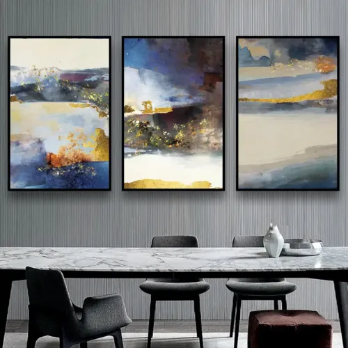 Set tablouri abstracție modernă colorat cu gri și albastru — tablou canvas