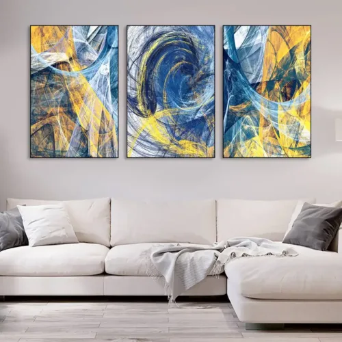Set tablouri abstracție modernă cu albastru și auriu — tablou canvas