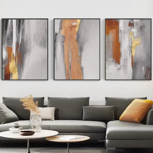 Set tablouri abstracție modernă cu gri și auriu — tablou canvas