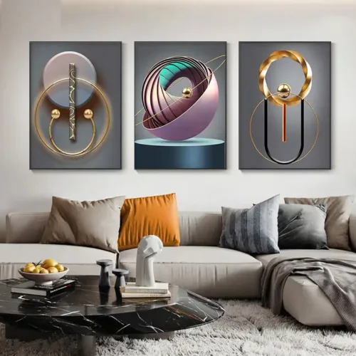 Set tablouri abstracție modernă cu violet, auriu și albastru — tablou canvas