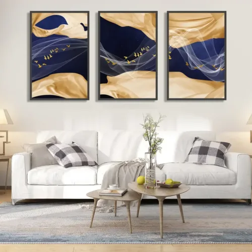 Set tablouri abstracție modernă cu auriu și albastră — tablou canvas