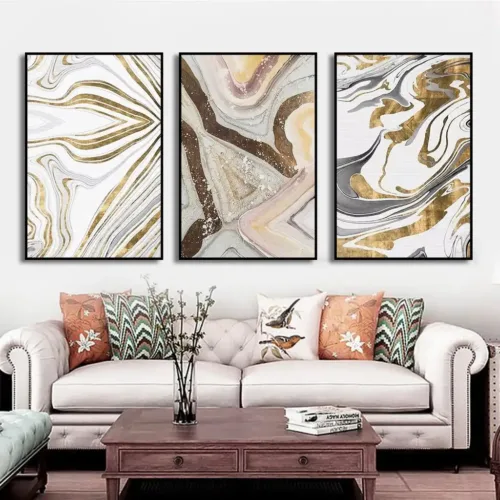 Set tablouri abstracție modernă cu auriu și gri — tablou canvas