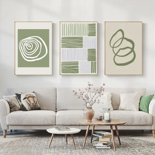 Set tablouri abstracție modernă cu verde, bej și albastru — tablou canvas