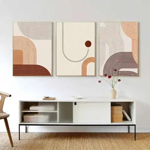 Set tablouri abstracție modernă cu gri, portocaliu și bordo — tablou canvas