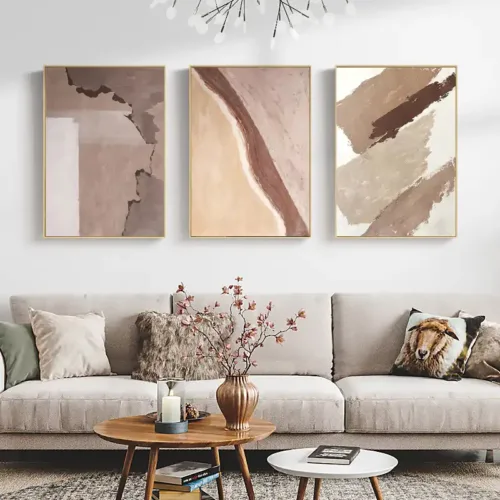 Set tablouri abstracție modernă cu bej și bordo — tablou canvas
