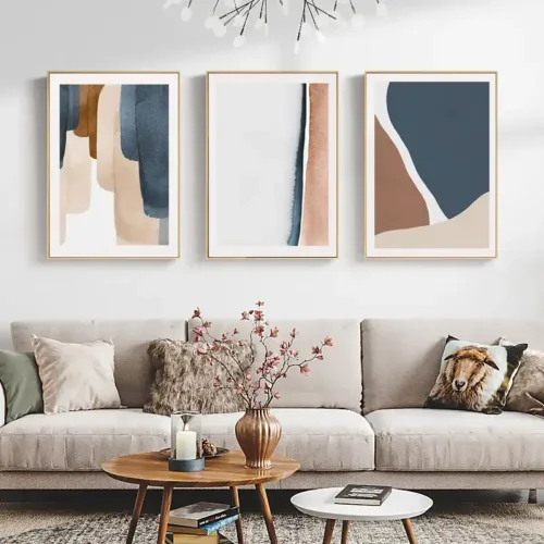Set tablouri abstracție modernă cu roz și albastru pastelat — tablou canvas