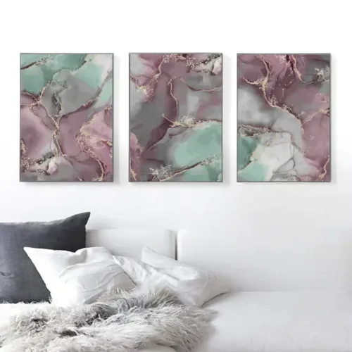 Set tablouri abstracție modernă colorat cu roz și verde — tablou canvas