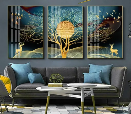 Set tablouri cerbi aurii în pădure — tablou canvas