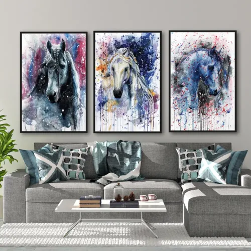 Set tablouri cai cu efect de pictură — tablou canvas