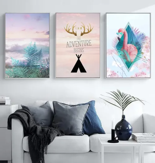 Set tablouri animale pe fundal roz — tablou canvas