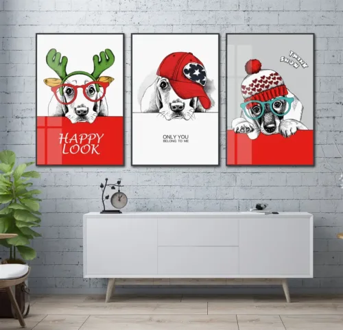 Set tablouri câini de Crăciun — tablou canvas