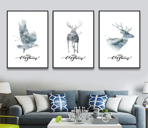 Set tablouri cerbi și pasăre — tablou canvas