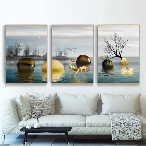 Set tablouri cerbi aurii — tablou canvas