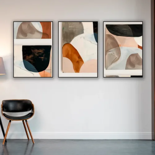 Set de tablouri abstract cu forme în culori reci și nuanțe de oranj — tablou canvas