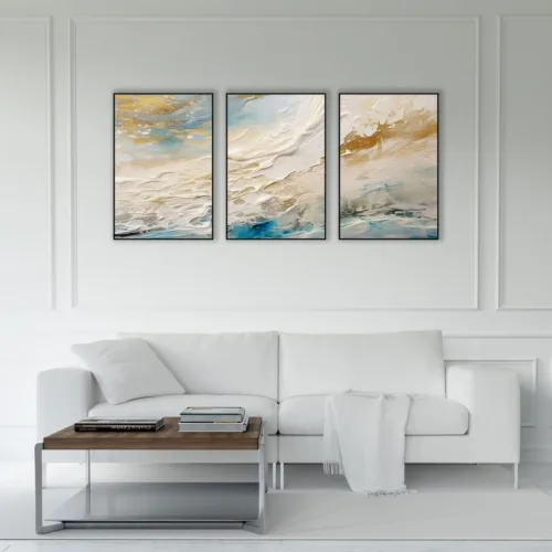 Set de tablouri abstracte în culori pale cu accente de albastru — tablou canvas