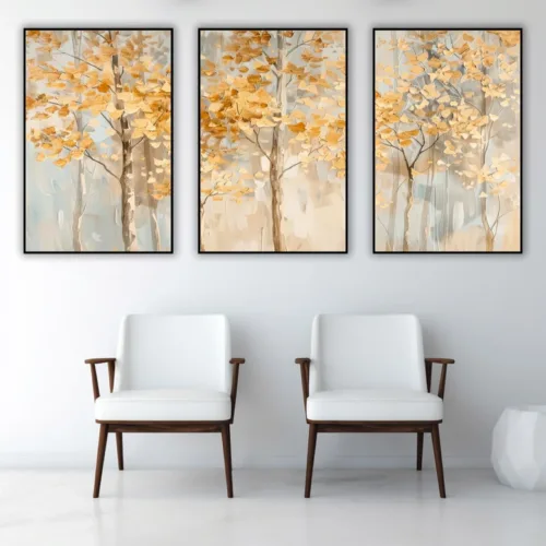 Set de tablouri cu peisaj natural cu copaci aurii — tablou canvas
