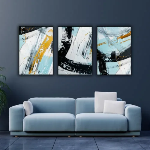 Set de tablouri abstract în negru și albastru cu detalii aurii — tablou canvas