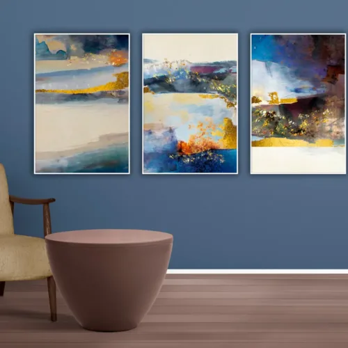 Set de tablouri abstract în culori închise și detali aurii — tablou canvas