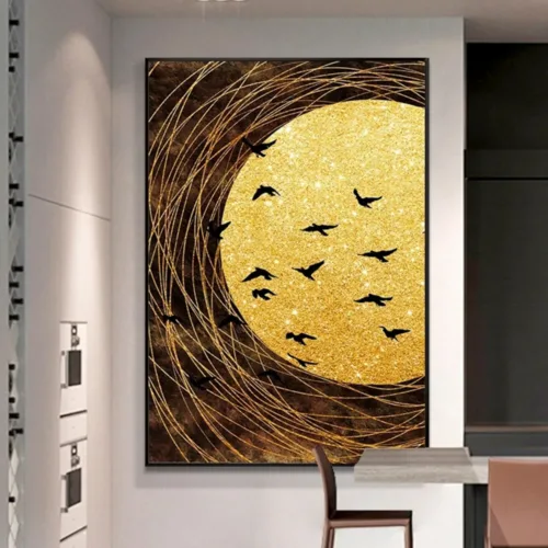 Tablou abstracție modernă cu păsări negre — tablou canvas