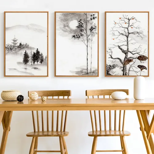 Set de tablouri piesaj abstract cu copaci — tablou canvas