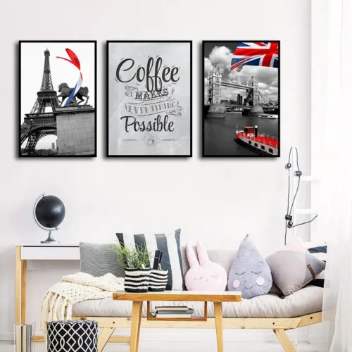 Set tablouri alb-negru cu detalii rosii — tablou canvas