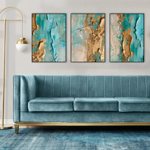 Set de tablouri în stil abstract cu detalii aurii și albastru — tablou canvas