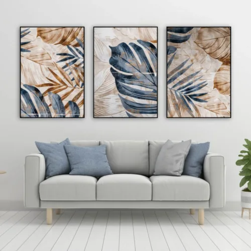 Set de tablouri abstracte cu plante în culori închise — tablou canvas